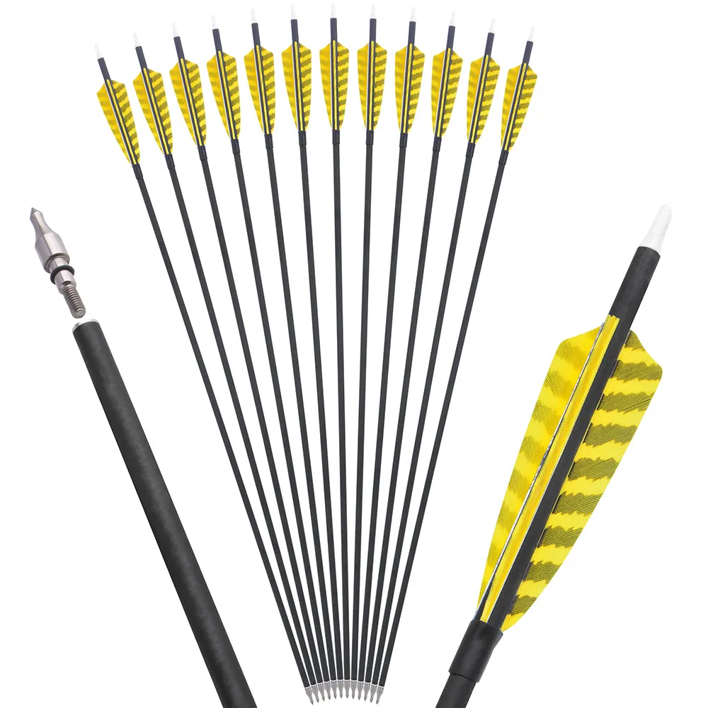 🎯12pcs Carbon Arrows Spine 500 Archery