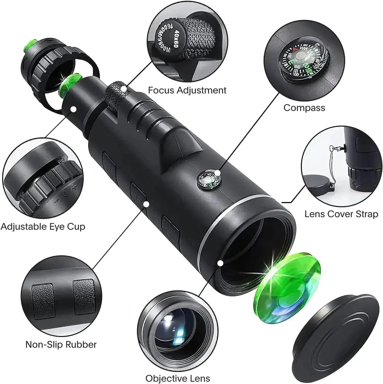 40X60 Military Zoom HD Powerful Binoculars Long Range Portable Professional Telescope Monocular Low Night Vision for Hunting