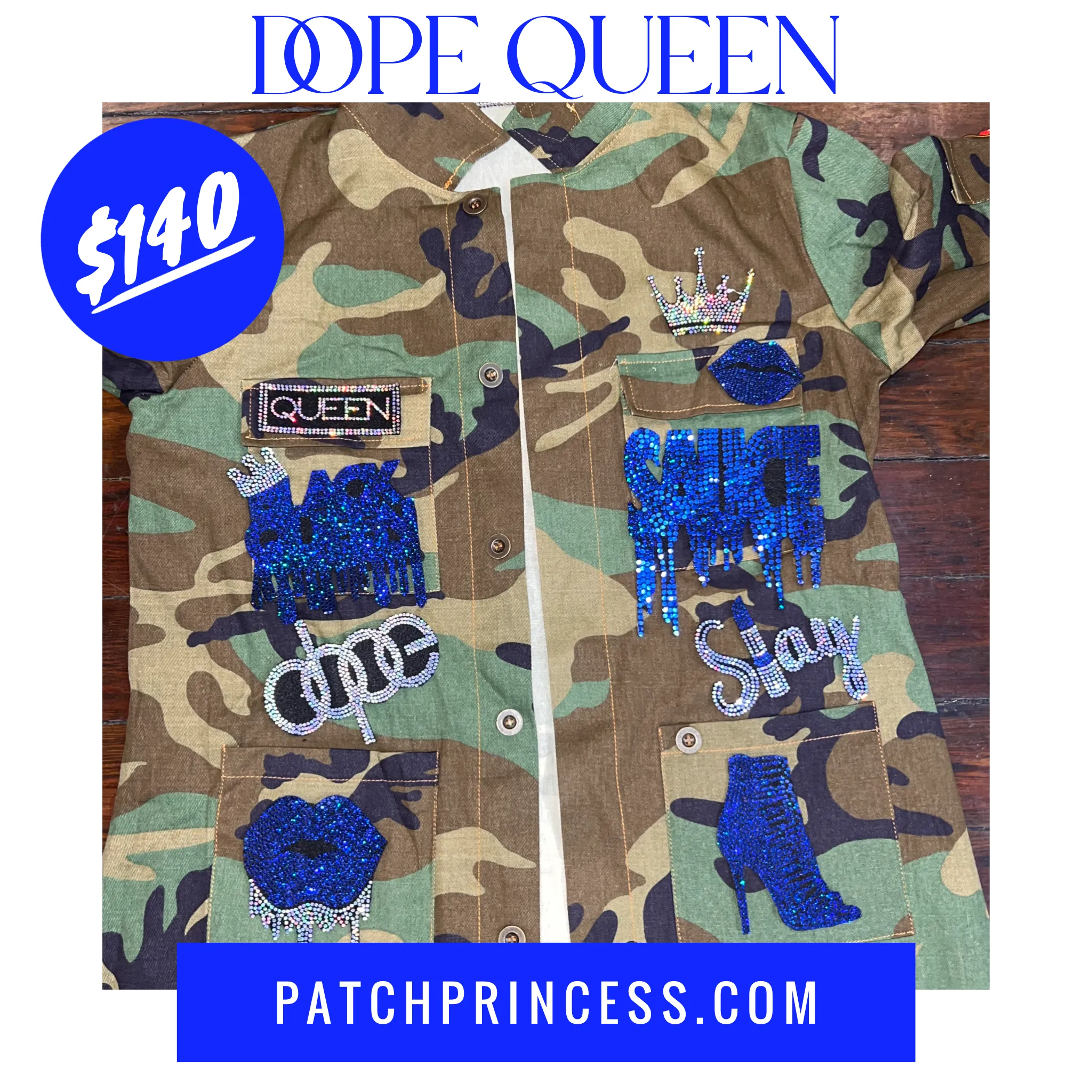 DOPE QUEEN CAMOUFLAGE BLING Patchwork JACKET