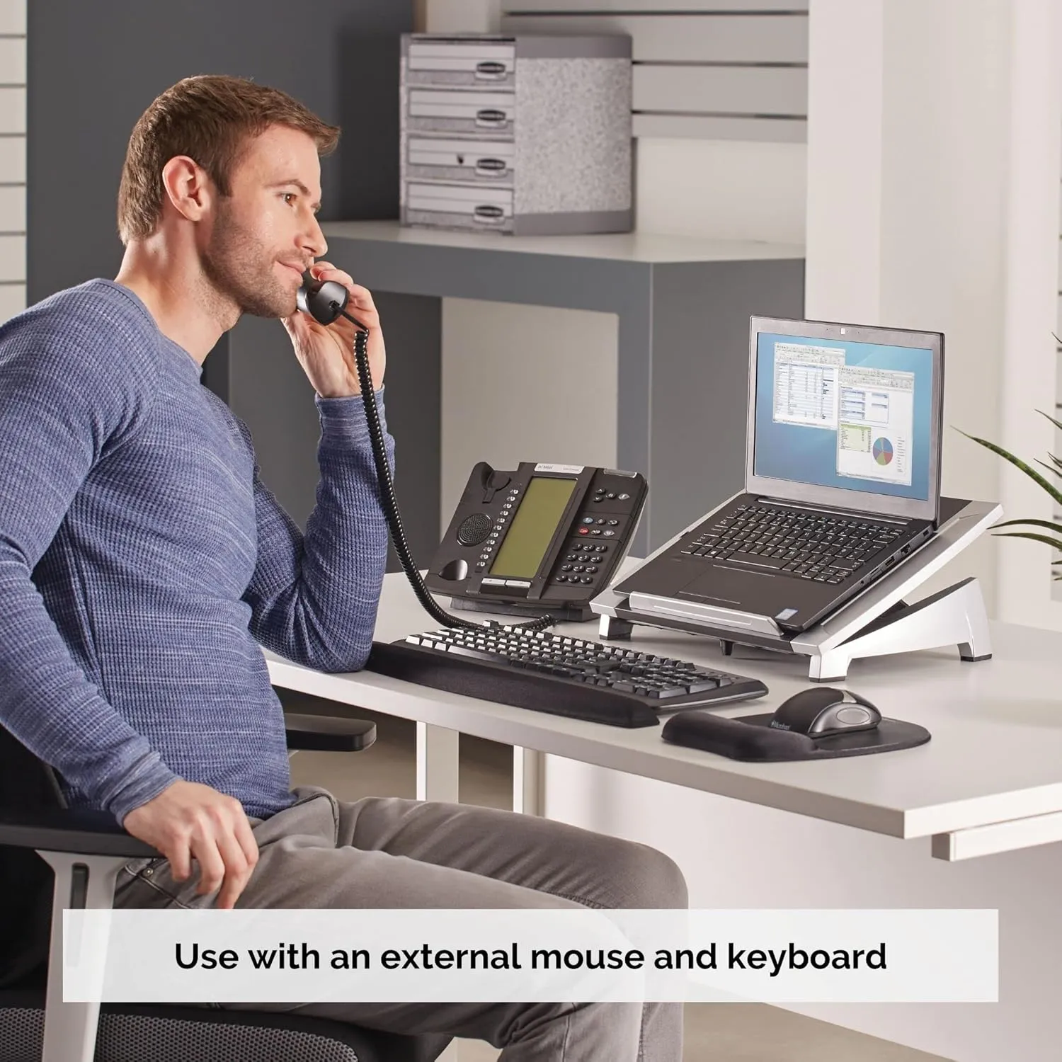 Fellowes Office Suites Laptop Stand - 6-Height Adjustable Portable Riser for 17" Laptops, 5KG Capacity, Black/Silver