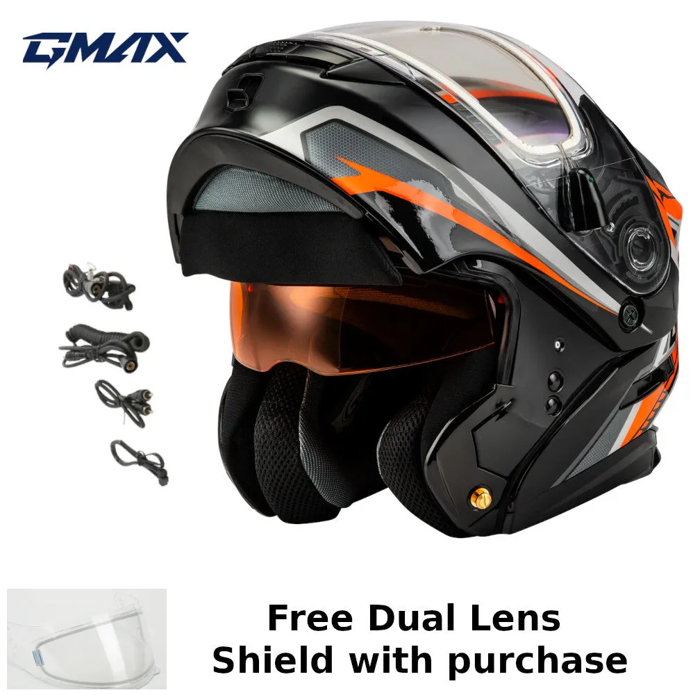 Gmax MD-01S Transistor Snow Helmet Orange Black Electric Shield and Dual Lens