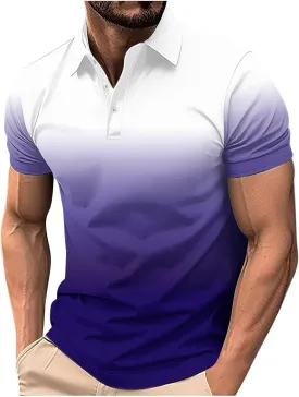 Gradient Color Polos Shirts for Men Short Sleeve Moisture Wicking Quick Dry Tees Gym Sprot Workout Casual Shirts