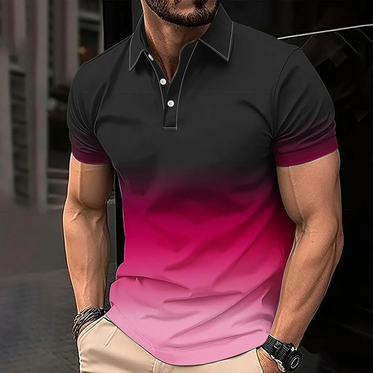Gradient Color Polos Shirts for Men Short Sleeve Moisture Wicking Quick Dry Tees Gym Sprot Workout Casual Shirts