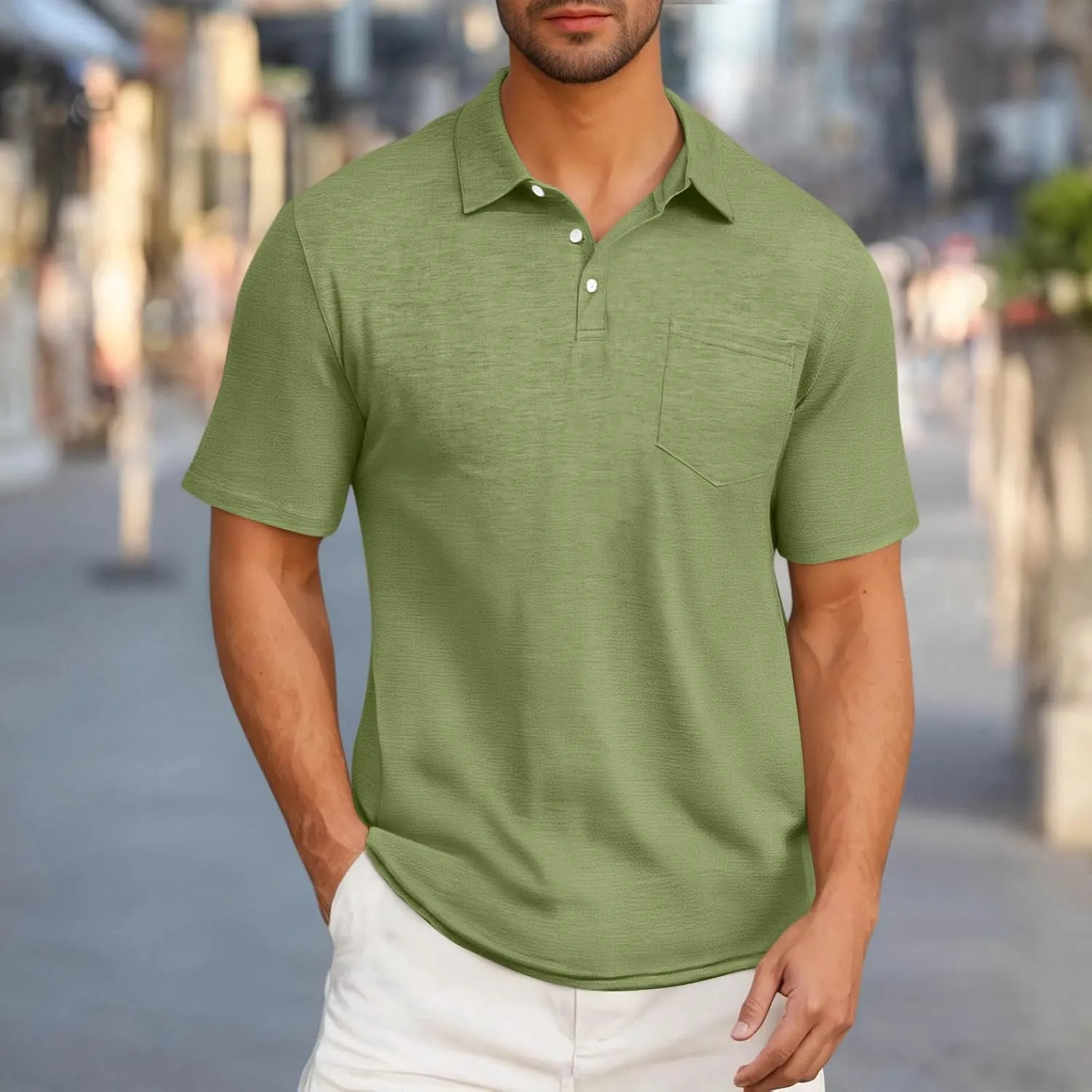 Men's Business Polos Shirts with Pocket, Short Sleeve Casual Golf Shirt Basic Collared Tees Stylish Summer Clothes