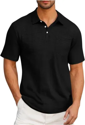 Men's Business Polos Shirts with Pocket, Short Sleeve Casual Golf Shirt Basic Collared Tees Stylish Summer Clothes