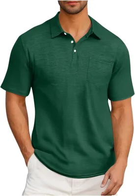 Men's Business Polos Shirts with Pocket, Short Sleeve Casual Golf Shirt Basic Collared Tees Stylish Summer Clothes