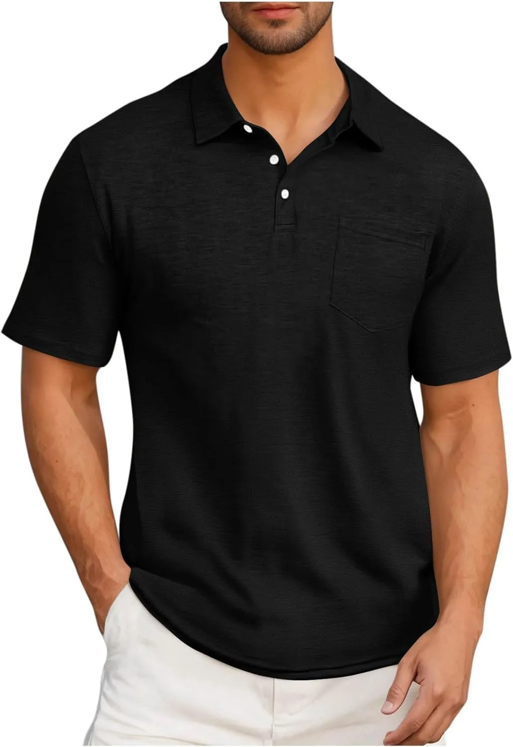 Men's Business Polos Shirts with Pocket, Short Sleeve Casual Golf Shirt Basic Collared Tees Stylish Summer Clothes