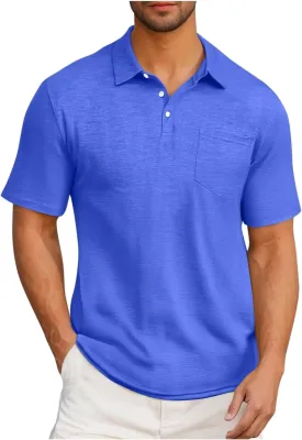 Men's Business Polos Shirts with Pocket, Short Sleeve Casual Golf Shirt Basic Collared Tees Stylish Summer Clothes