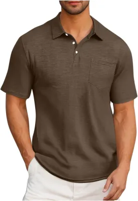 Men's Business Polos Shirts with Pocket, Short Sleeve Casual Golf Shirt Basic Collared Tees Stylish Summer Clothes