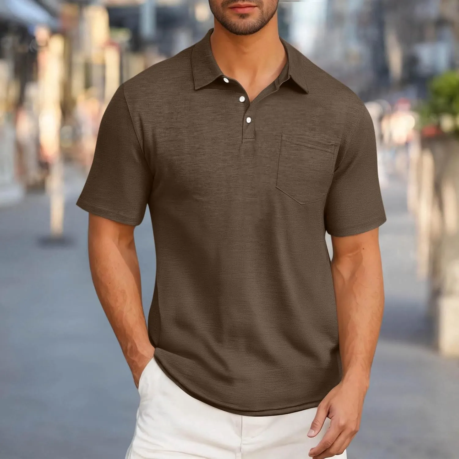 Men's Business Polos Shirts with Pocket, Short Sleeve Casual Golf Shirt Basic Collared Tees Stylish Summer Clothes