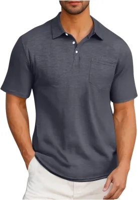 Men's Business Polos Shirts with Pocket, Short Sleeve Casual Golf Shirt Basic Collared Tees Stylish Summer Clothes