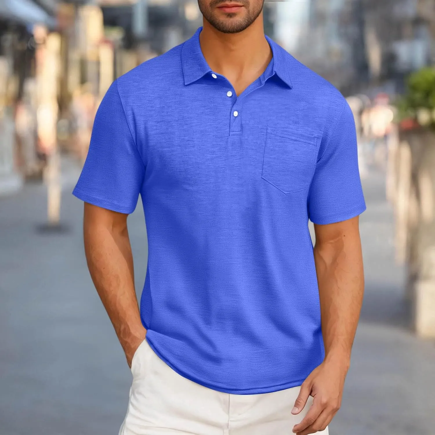Men's Business Polos Shirts with Pocket, Short Sleeve Casual Golf Shirt Basic Collared Tees Stylish Summer Clothes
