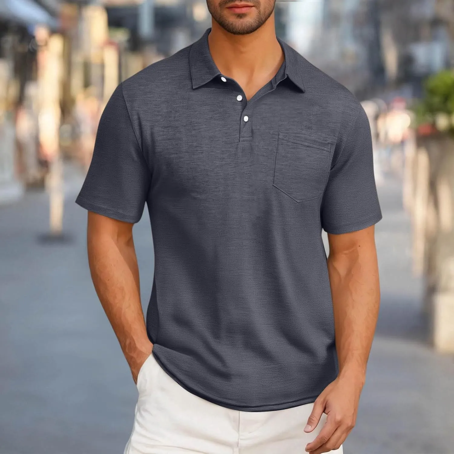 Men's Business Polos Shirts with Pocket, Short Sleeve Casual Golf Shirt Basic Collared Tees Stylish Summer Clothes