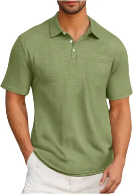 Men's Business Polos Shirts with Pocket, Short Sleeve Casual Golf Shirt Basic Collared Tees Stylish Summer Clothes