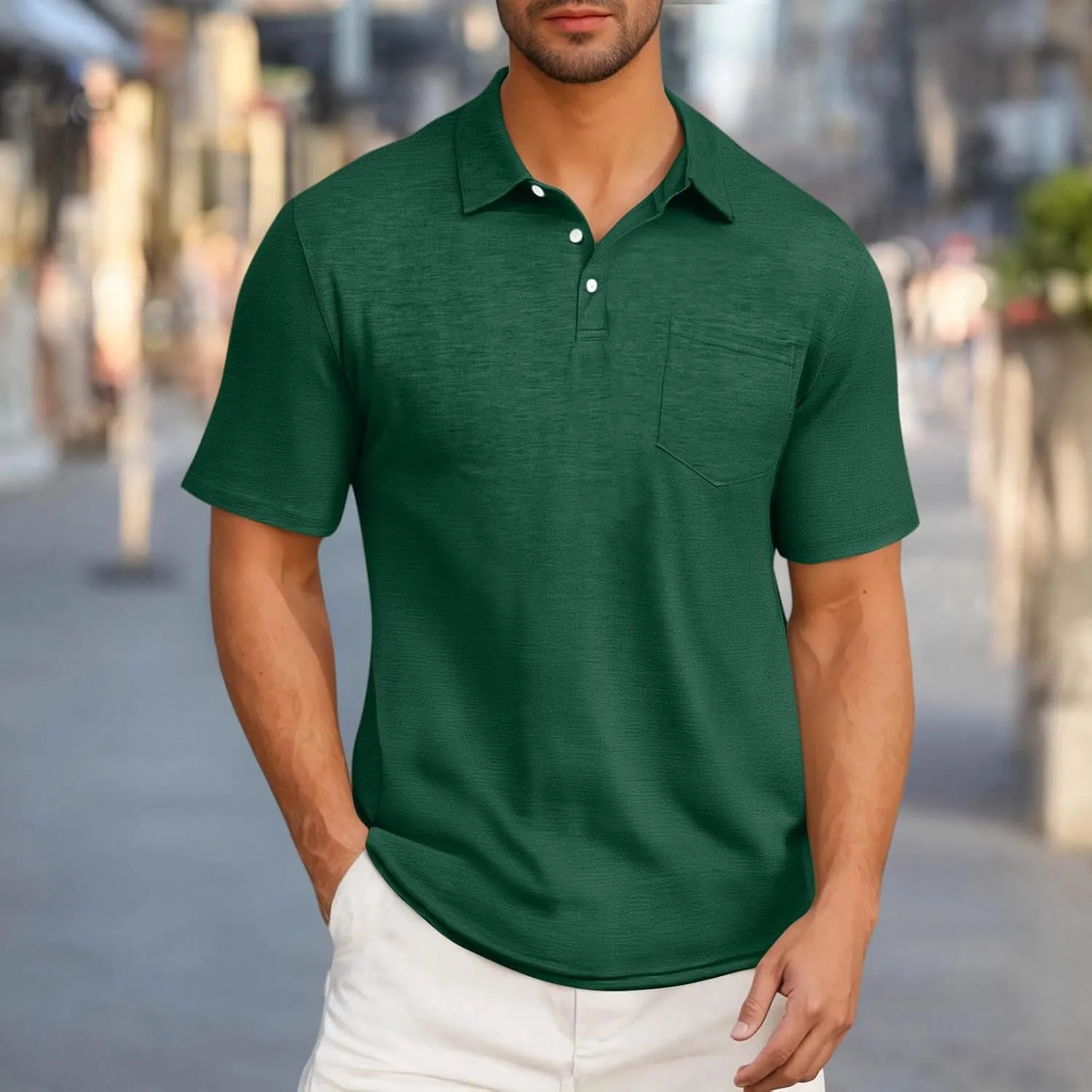 Men's Business Polos Shirts with Pocket, Short Sleeve Casual Golf Shirt Basic Collared Tees Stylish Summer Clothes
