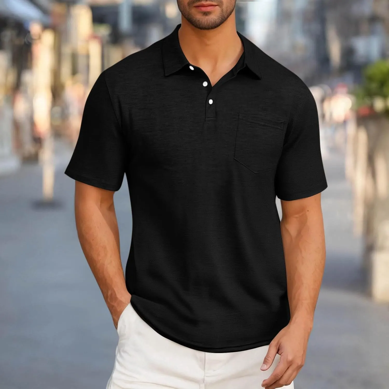 Men's Business Polos Shirts with Pocket, Short Sleeve Casual Golf Shirt Basic Collared Tees Stylish Summer Clothes