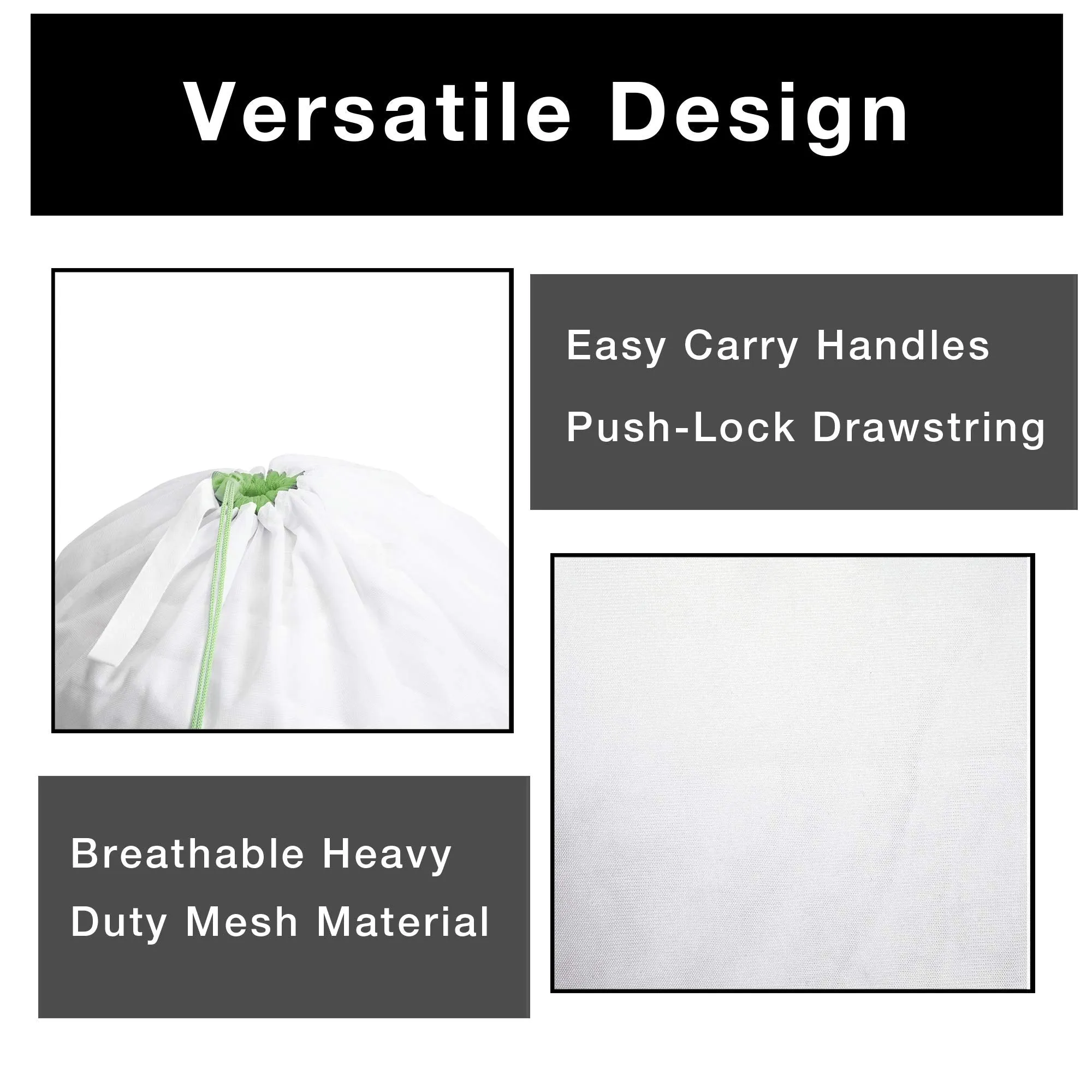 Mesh Laundry Bag with Handle and Push Lock Drawstring - Multiple Options