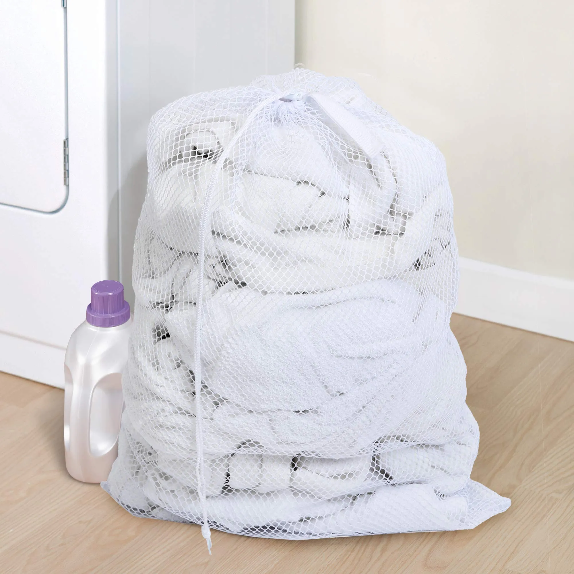 Mesh Laundry Bag with Handle and Push Lock Drawstring - Multiple Options