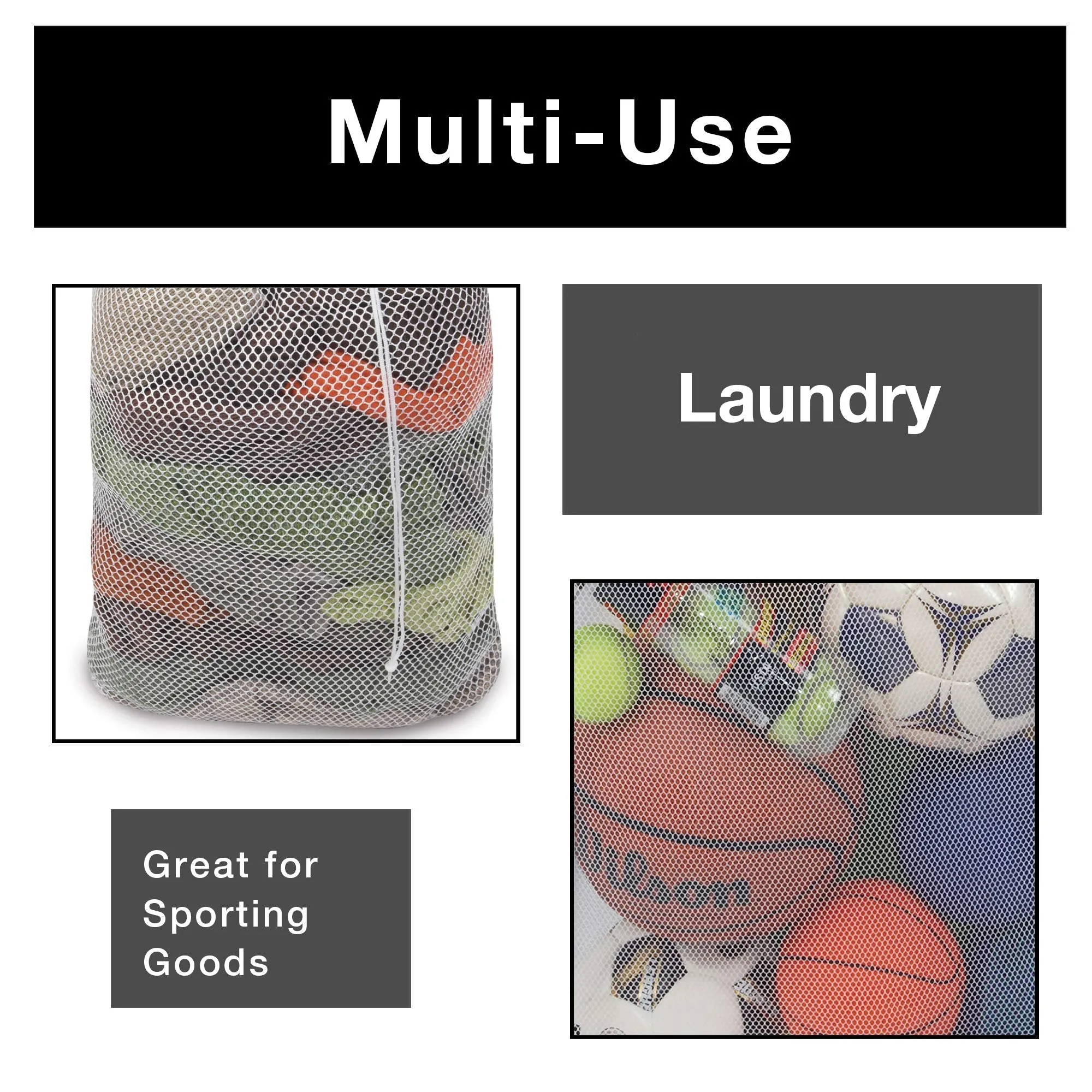 Mesh Laundry Bag with Handle and Push Lock Drawstring - Multiple Options