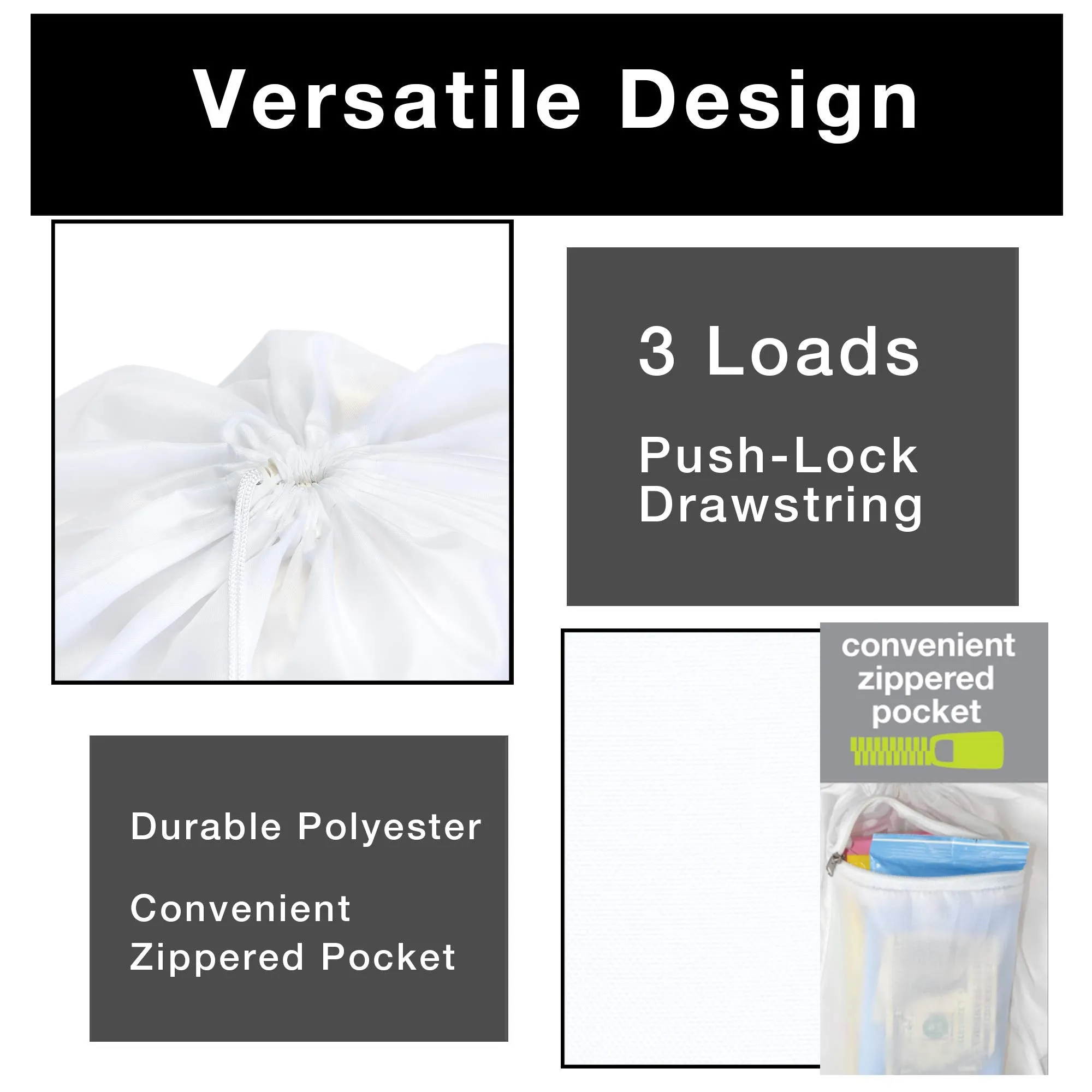 Mesh Laundry Bag with Handle and Push Lock Drawstring - Multiple Options