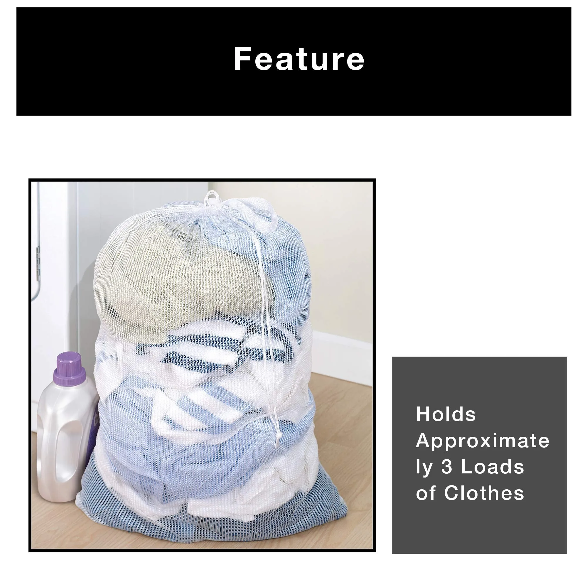 Mesh Laundry Bag with Handle and Push Lock Drawstring - Multiple Options