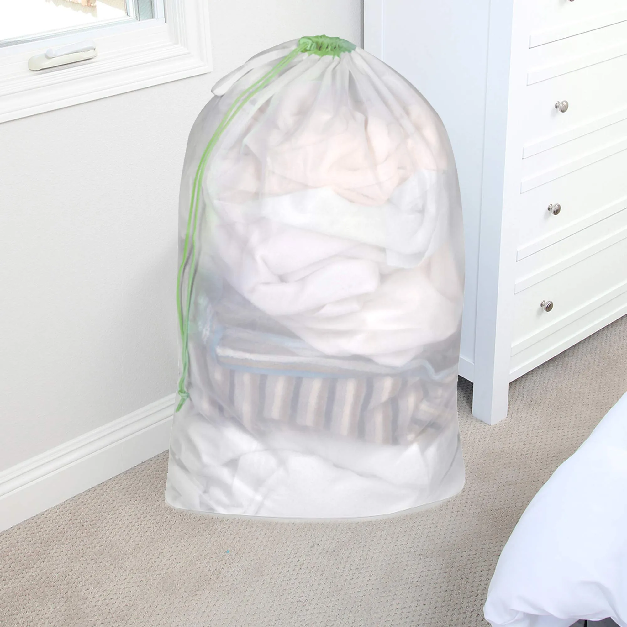 Mesh Laundry Bag with Handle and Push Lock Drawstring - Multiple Options