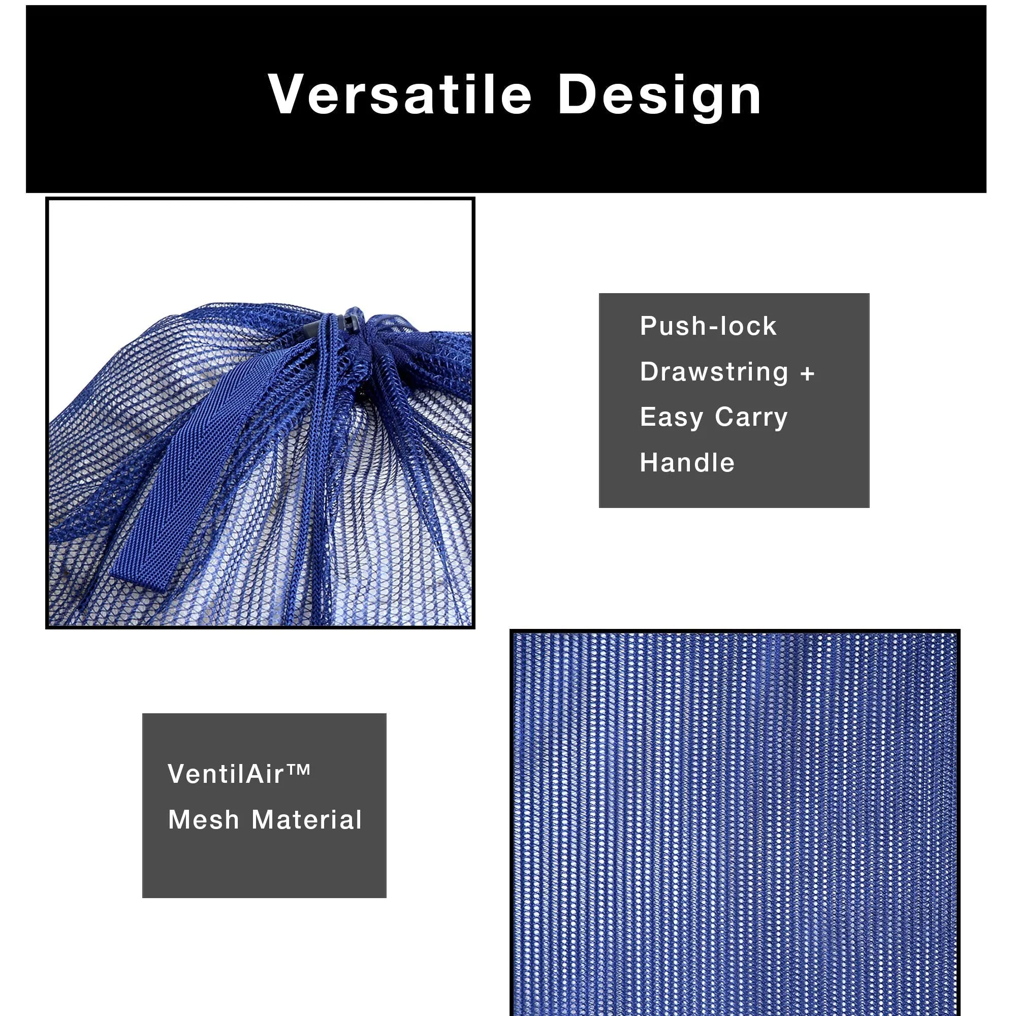 Mesh Laundry Bag with Handle and Push Lock Drawstring - Multiple Options