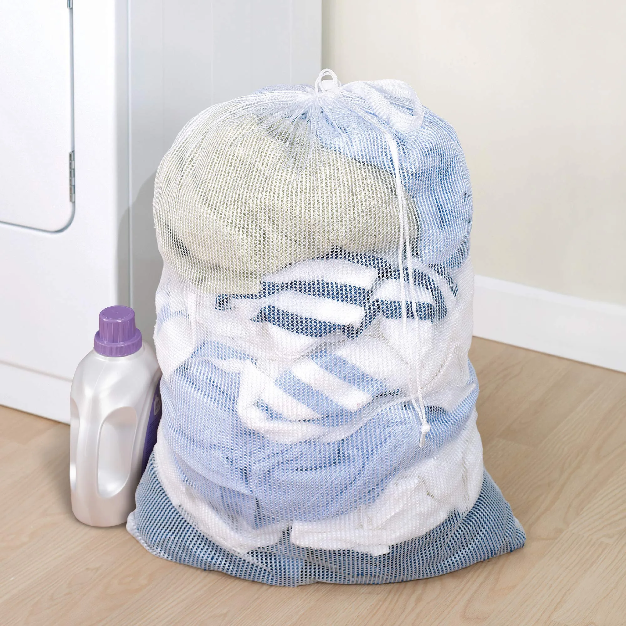 Mesh Laundry Bag with Handle and Push Lock Drawstring - Multiple Options