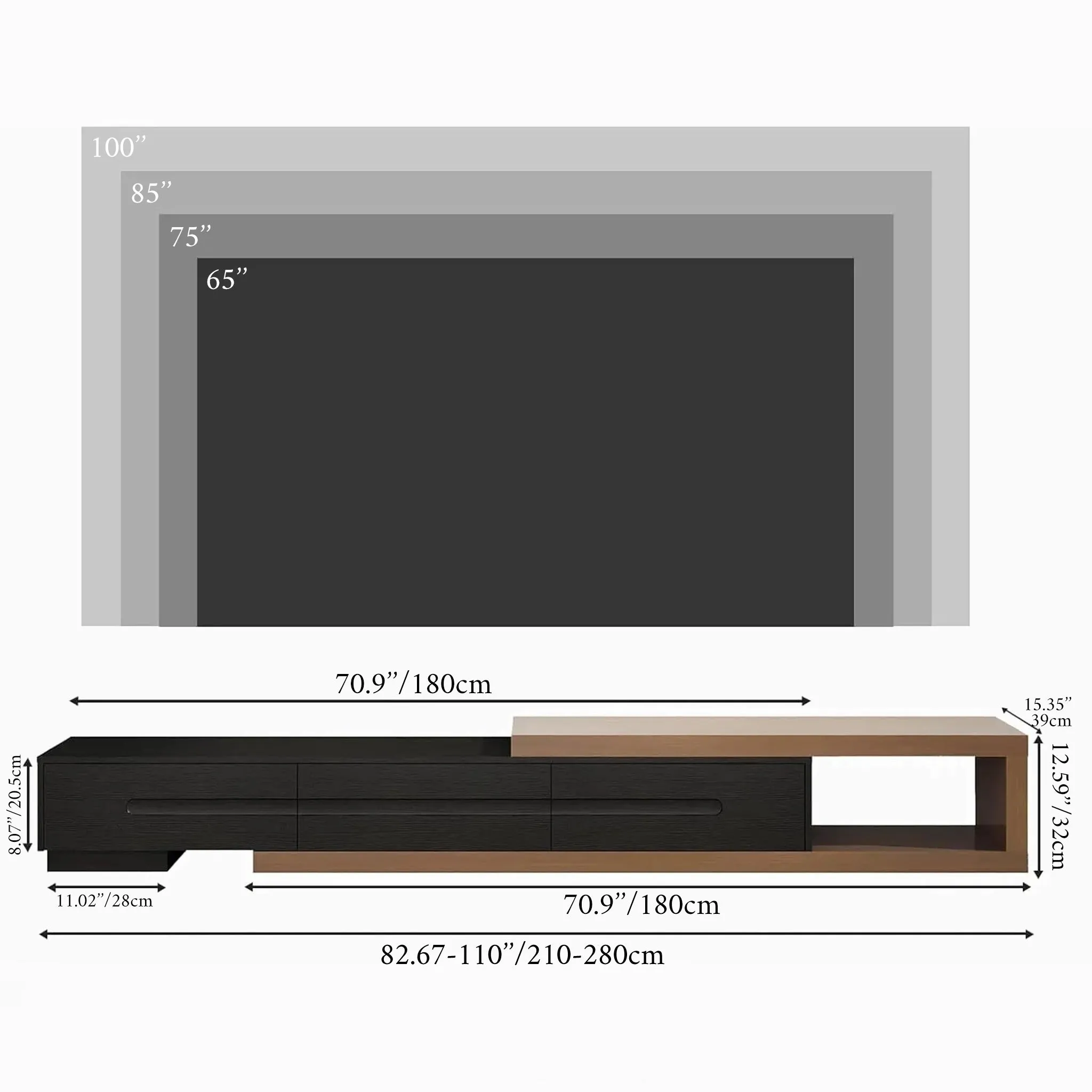 Neckar | Modern Wooden TV Stand with Adjustable Length