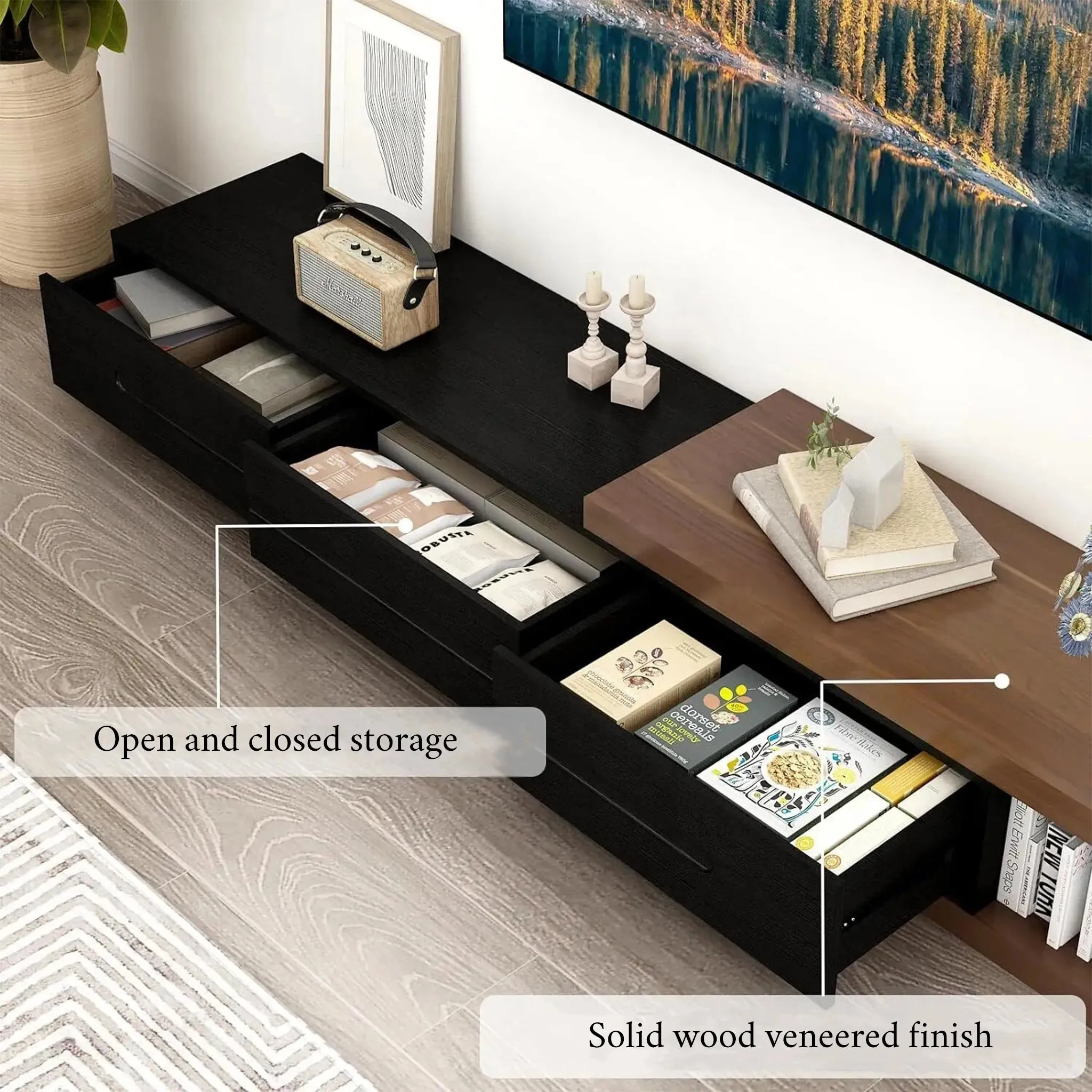 Neckar | Modern Wooden TV Stand with Adjustable Length