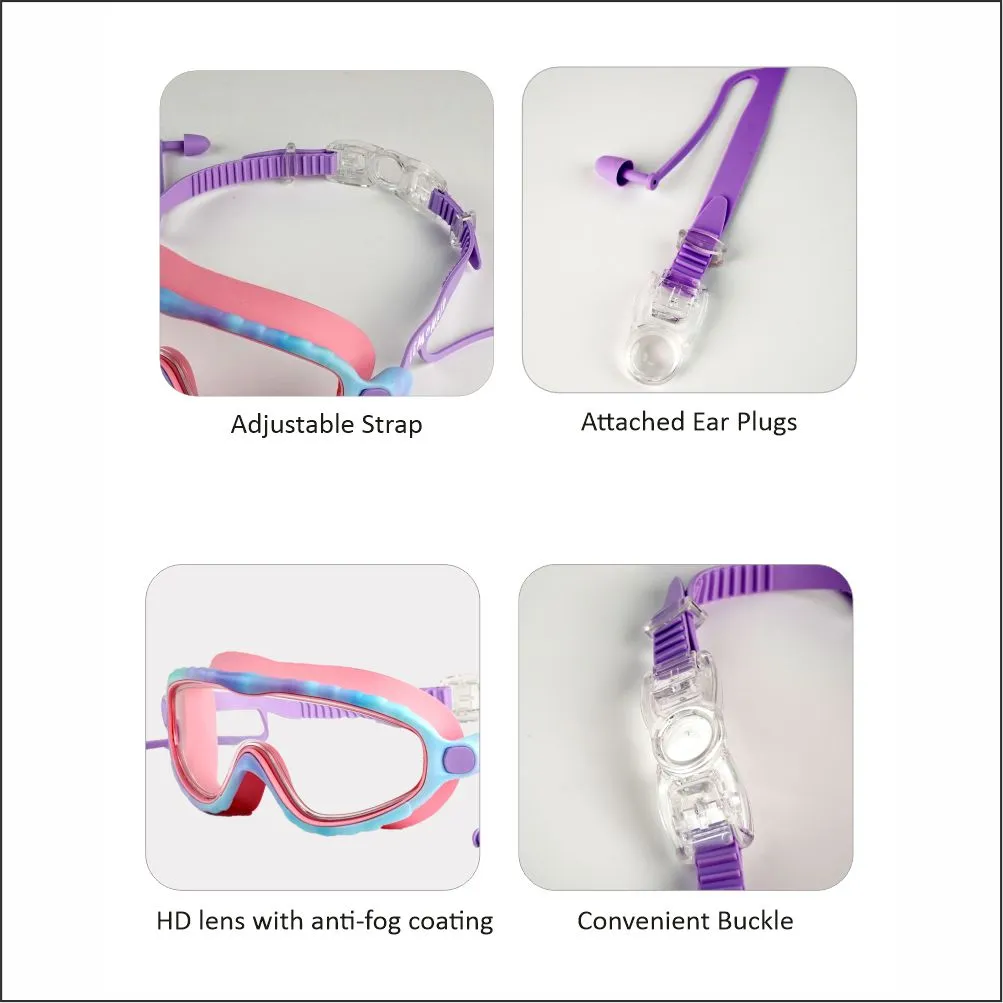 Pink & Blue Bubble Anti Fog UV Protection Leakproof Design Swim Goggles for Kids,4yrs  - 10yrs