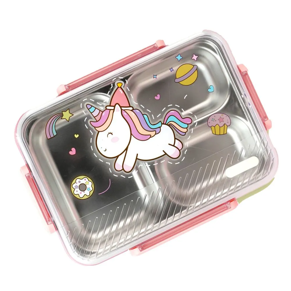 Pink Party Hat Unicorn Big Size Stainless Steel Kids Lunch Box/Tiffin with matching Lunch Bag
