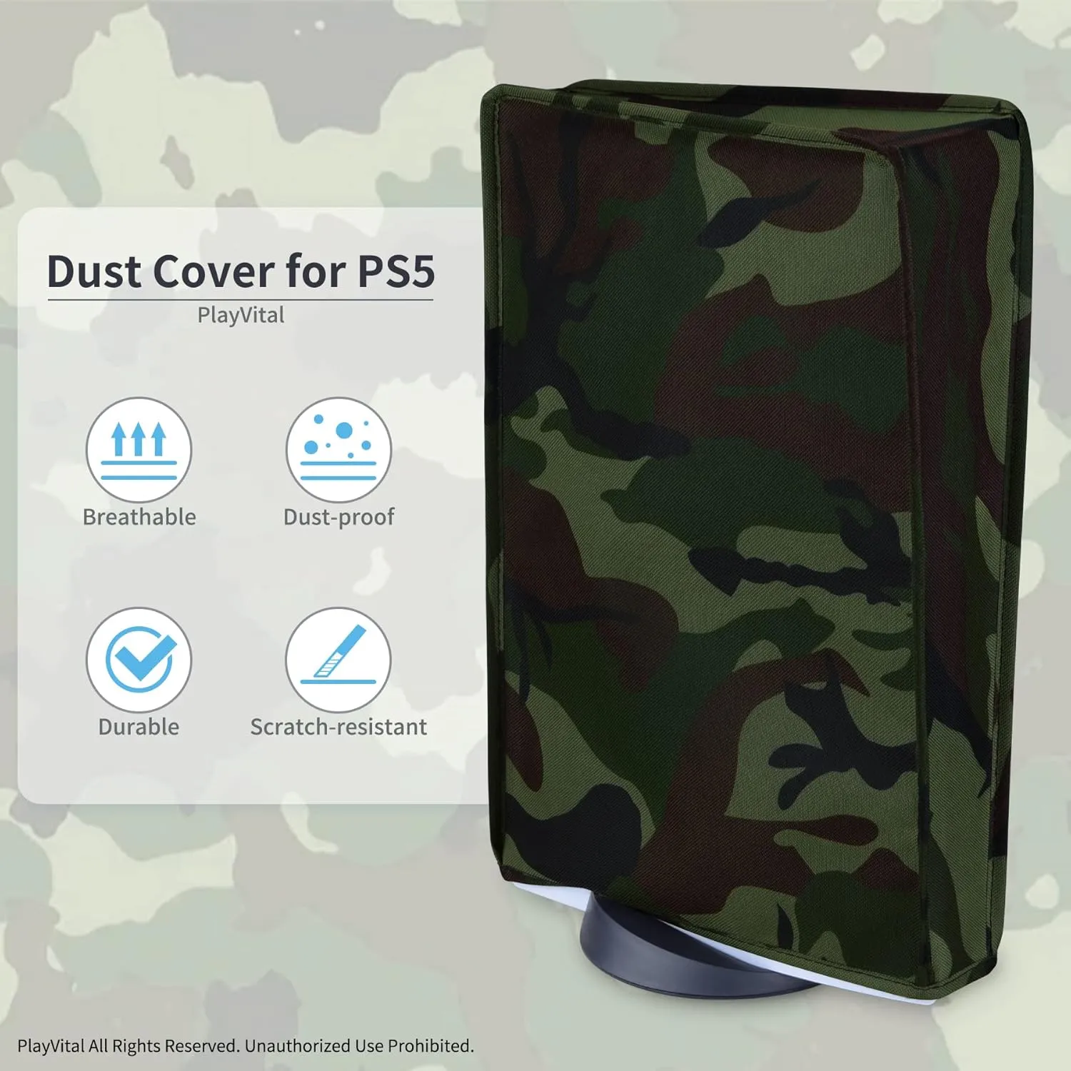 PlayVital Nylon Dust Cover for ps5, Soft Neat Lining Dust Guard for ps5 Console, Anti Scratch Waterproof Cover Sleeve for ps5 Digital Edition & Disc Edition - Forest Camouflage