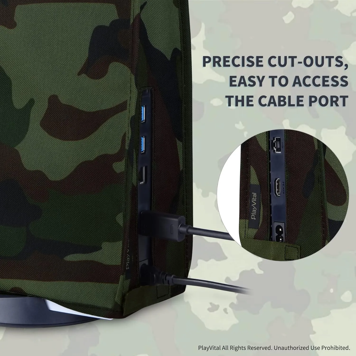 PlayVital Nylon Dust Cover for ps5, Soft Neat Lining Dust Guard for ps5 Console, Anti Scratch Waterproof Cover Sleeve for ps5 Digital Edition & Disc Edition - Forest Camouflage