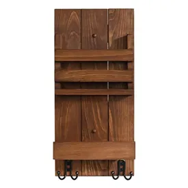 Rooms Organizer Entryway Organizer Wall Mounted Key Letter Bill Dog Leash Organizer Rack Pine Wood (Walnut Stain)