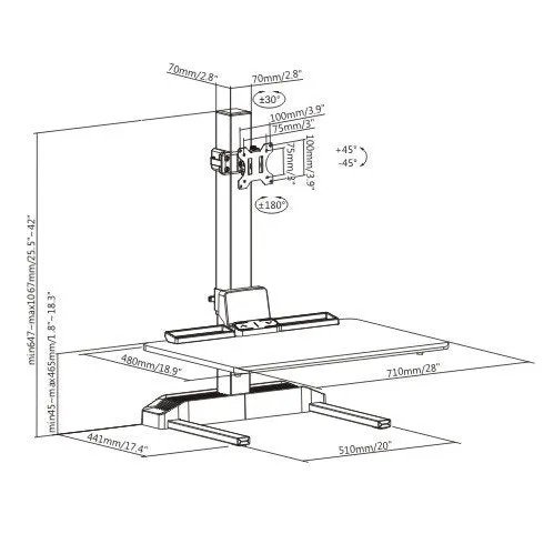 Single 17"-32" Monitor Mount Electric Ergonomic Height Adjustable Sit-Stand Desk Converter Workstation - Black