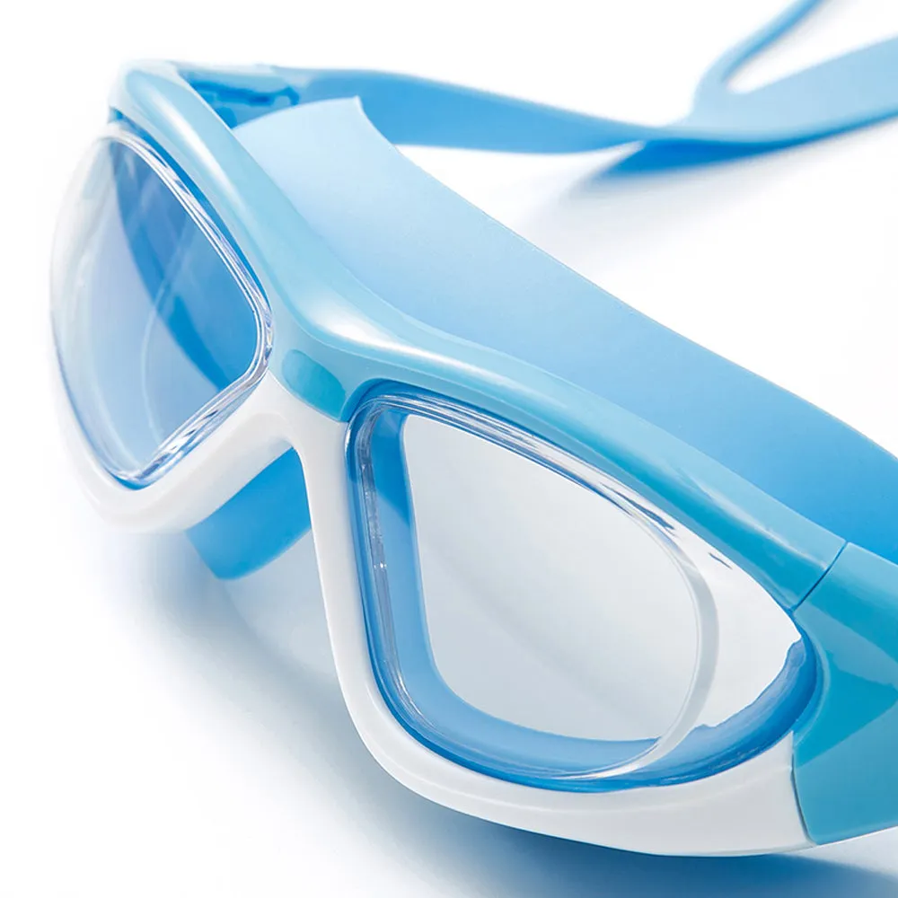 White Bordered Blue Anti Fog UV Protection Leakproof Design Swim Goggles for Kids,4yrs  - 10yrs